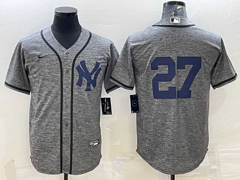 Mens New York Yankees #27 Giancarlo Stanton No Name Grey Gridiron Cool Base Stitched Jerseys